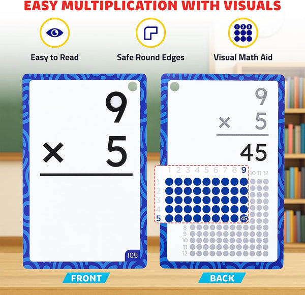 JoyCat Multiplication Flash Cards + Chart- 156 Hole Punched Math Game Flashcards for Kids Ages 8 and Up, Times Table Manipulatives for