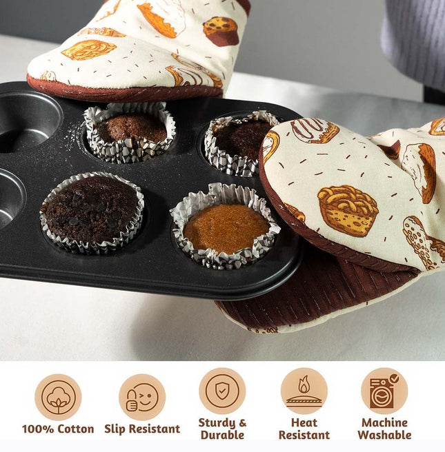 Folkulture Mini Oven Mitts Heat Resistant 5.75"X9", Set of 2 Orange Oven Mittens, Short Oven Gloves with Hanging Loop, B