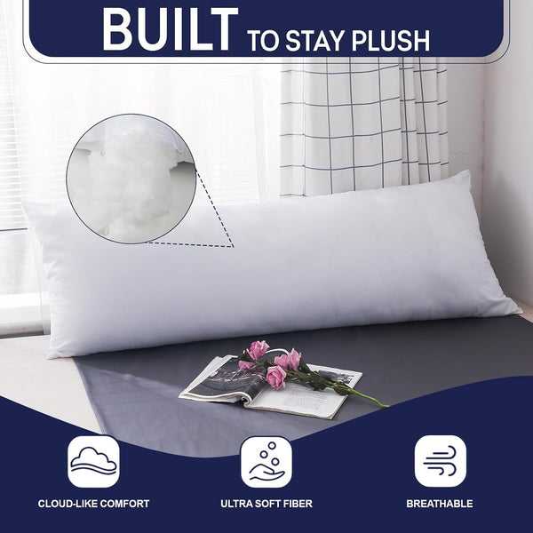 DOWNCOOL Large Body Pillow Insert- Breathable Full Body Pillow for Side Sleeper - Soft Long Bed Pillow for Adults - 20 x 54 inch (White) White