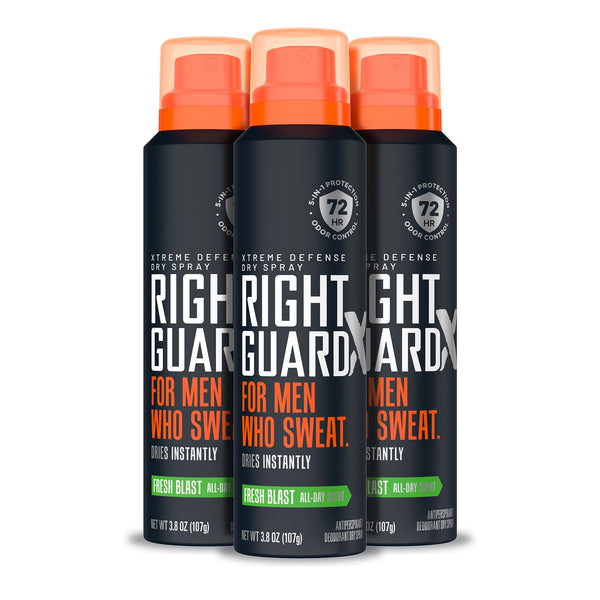 Right Guard Xtreme Defense Antiperspirant & Deodorant Spray | 5-In-1 Protection Dry Spray Deodorant for Men | Blocks Sweat 2X Longer | 72-Hour