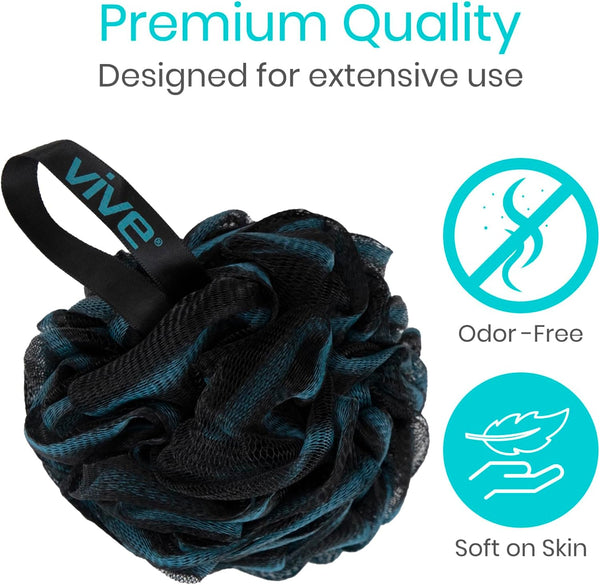 Vive Loofah Sponge Replacement (4 Pk) Shower & Bath Pouf Scrubber for Back & Body Exfoliation, Works with Vive Interchangeable Loofa Handle Long