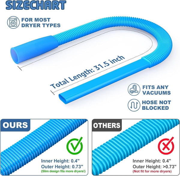 PetOde Dryer Vent Cleaner Kit, Flexible Dryer Lint Vacuum Attachment Compatible with Most Vacuum Cleaner, Blue 31.5 Inch Blue