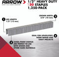 Arrow 508 Heavy Duty T50 1/2-Inch Leg Length, 3/8-Inch Crown, Staples for Upholstery, Construction, Furniture, Crafts, 1250 Count(Pack of 1) |