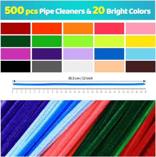 Iooleem 500Pcs Multi-Colored Pipe Cleaners, Chenille Stems, Pipe Cleaners for Crafts, Pipe Cleaner Crafts, Art and Craft