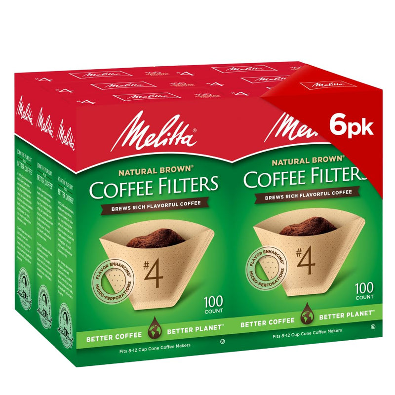 Melitta #4 Unbleached Coffee Filters, Premium, Natural Brown, Flavor Enhancing Coffee Filters for 8-12 Cup Coffee Makers, Kosher Certified,
