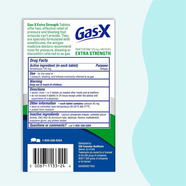 Gas-X Extra Strength Chewable Gas Relief Tablets with Simethicone 125 mg for Bloating Relief, Cherry - 72 Count 72 Count (Pack of 1)