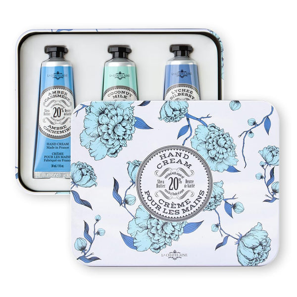La Chatelaine Hand Cream Trio Tin Gift Set, Ready-To-Gift Tin, Nautral, Made in France with 20% Organic Shea Butter, Nourishing and Moisturizing