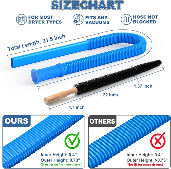 PetOde 2 Pieces Dryer Vent Cleaner Kit Compatible with Most Vacuum Cleaner, Dryer Lint Brush and Vacuum Hose Attachment with Universal Connector,