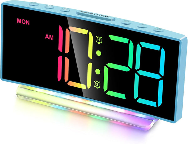 Cadmos Loud Alarm Clock for Heavy Sleepers Adults,Kids,Teens,Digital Desk Clock with USB Port,Large Numbers,7 Color Night Light,Modern Electronic