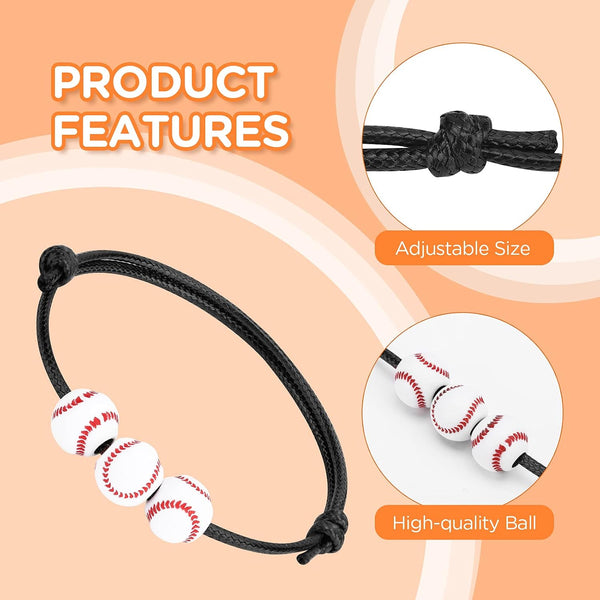 12Pcs Baseball Charm Bracelets - Baseball Party Favors & Gifts for Teen Women Men - Adjustable Wristbands - Sport Bracelet for Birthday Party,