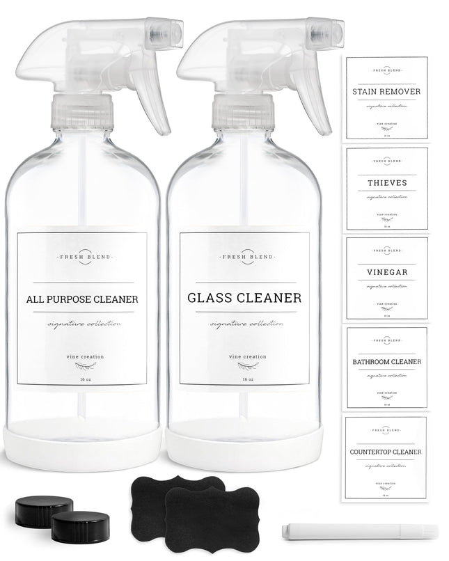 Vine Creations Glass Spray Bottles, 2 Pack Refillable Spray Bottles for Cleaning