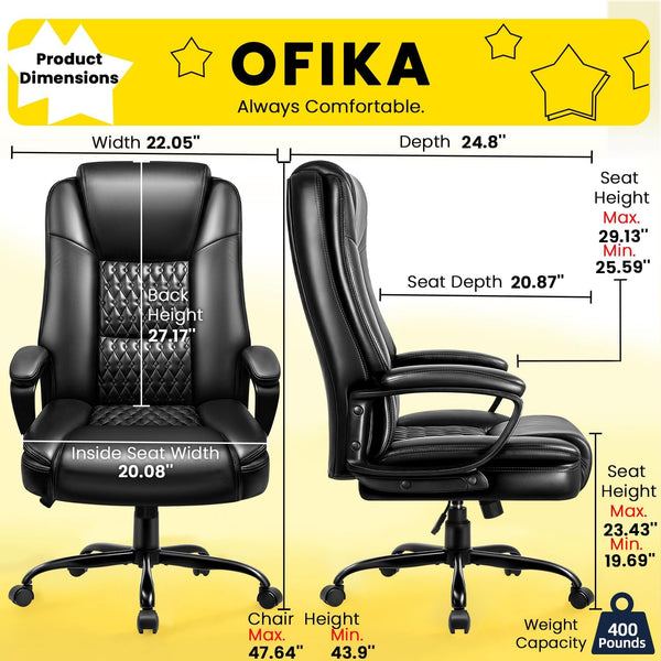 OFIKA Home Office Chair, 400LBS Big and Tall Computer Chair Heavy Duty Design, Ergonomic High Back Cushion Lumbar Back Support, Adjustable