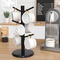 Bamboo Coffee Mug Tree Holder with 6 Hooks, Cup Stand for Countertop, Black