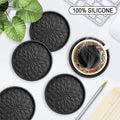 ME.FAN Silicone Coasters with Holder,[6 Pack] Drinking Coasters - Cup Mat for Hot or Cold Drinks, Thickened, Non-Slip, Non-Stick,Deep Tray Black