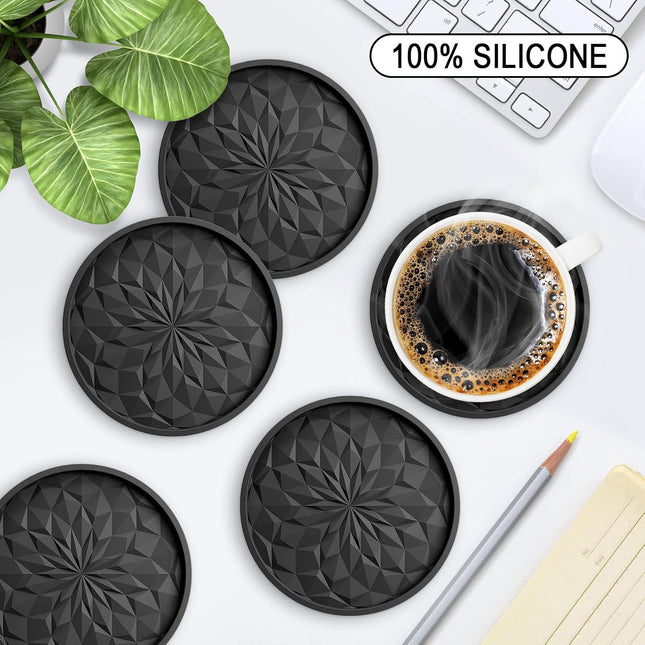 ME.FAN Silicone Coasters with Holder,[6 Pack] Drinking Coasters - Cup Mat for Ho