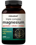Triple Complex Magnesium Supplement, 240 Capsules | Magnesium Glycinate 500Mg with Citrate & Malate | Chelated & Purified | Bone, Heart, & Muscle
