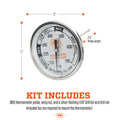 PK Grills Tel-Tru BBQ Grill Thermometer Outdoor Grilling Temperature Gauge Kit, Includes Charcoal/Smoker Thermometer Probe, Wing Nut, and Silver