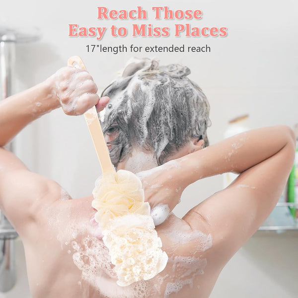 4Pack Back Scrubber for Shower Loofah with Long Handle, Shower Brush for Body, 17Ã¢ÂÂ³ Loofah on a Stick for Men Women Bathing Accessories, Scrubber