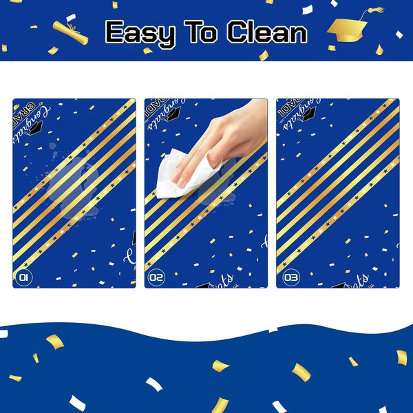 Childom 3 Pack Graduation Tablecloth,Graduation Decorations Class of 2026 Graduation Party Decorations,54"x108" Blue and Gold Plastic Table Cloth