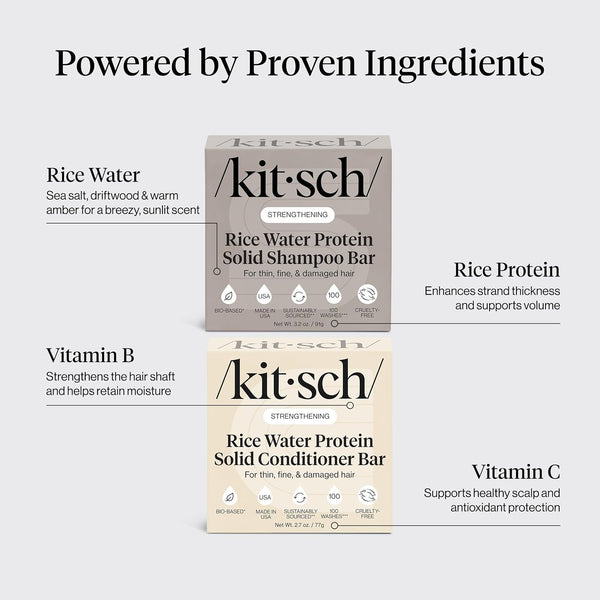 Kitsch Rice Water Shampoo & Conditioner Set - Solid Rice Water Shampoo & Conditioner Bar Soap for Hair Care, Strengthening & Nourishing Soap Bar,