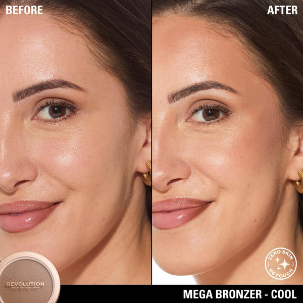 Makeup Revolution Mega Bronzer Powder, Matte Finish, for Light to Deep Skin Tones, Vegan & Cruelty Free, Cool, 0.52 Oz/15G
