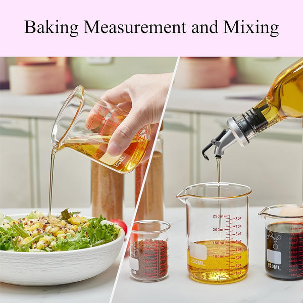 High Borosilicate Glass Measuring Cup Set-V-Shaped Spoutï¼Includes 60Ml(2Oz), 120Ml(4Oz), and 250Ml(8Oz) Glass Measuring Beaker for Kitchen or