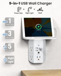 Wall Outlet Extender with Shelf and Night Light,Surge Protector,Usb Wall Charger with 5 AC Outlets and 3 USB Ports 1 USB C Outlet Wide Space
