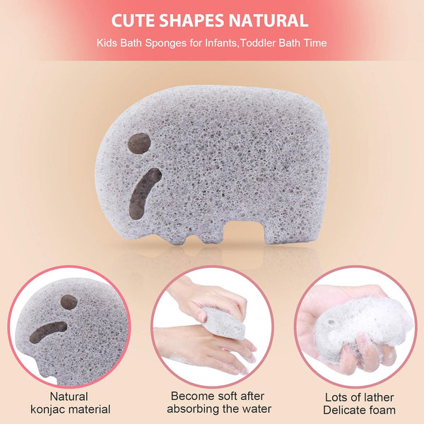 Konjac Baby Sponge for Bathing, Kids Bath Sponges for Infants, Toddler Bath Time, Cute Shapes and Safe Plant-Based Konjac Baby Bath Accessories, 5Pcs