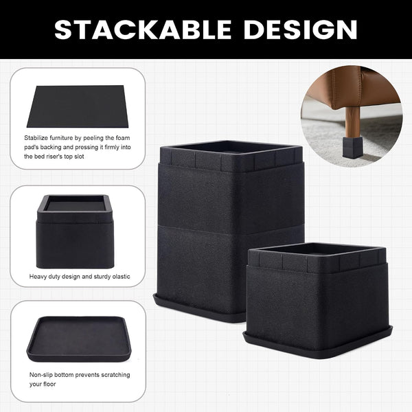 BTSD-home 3 Inch Bed Risers, Heavy Duty Furniture Risers for Under Bed Storage, Dorm, Sofa, Table, Chair and Desk, 4 Pack, Black 3 Inch Black 4 Pack