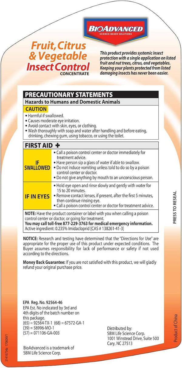 BioAdvanced Fruit, Citrus & Vegetable Insect Control Concentrate - Pest Control for Fruit and Vegetable Gardens - Up to 2 Months Infestation