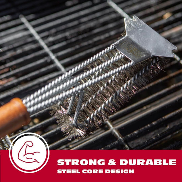 BBQ-AID All Angles BBQ Grill Brush for Outdoor Grill Ã¢ÂÂ Cleans All Angles, Large Wooden Handle, and Stainless Steel Bristles - BBQ Brush for Grill