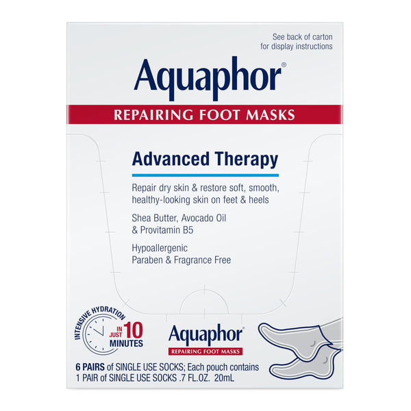 Aquaphor Repairing Foot Masks, Moisturizing Socks for Dry Feet, Hydrating Foot Care Treatment with Avocado Oil and Shea Butter, Pack of 6 1 Count