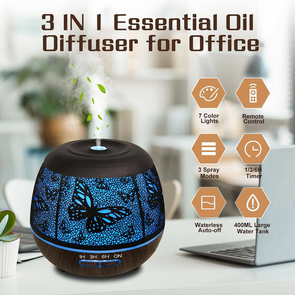 Essential Oil Diffuser for Bedroom 400ml,Diffusers for Home with R/C,Cool Mist Humidifier Large Room,Ultrasonic Scent Diffuser Waterless Auto
