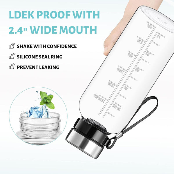 64 OZ Glass Water Bottle, Large Borosilicate Glass Drinking Bottles Black 64 Ounces