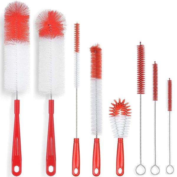 ALINK 8-Pack Red Bottle Brush Cleaner Set - Long Cleaning Brush for Narrow Neck Wine/Beer Bottles, Thermos, Hummingbird Feeder, Spout, Lids and Straws