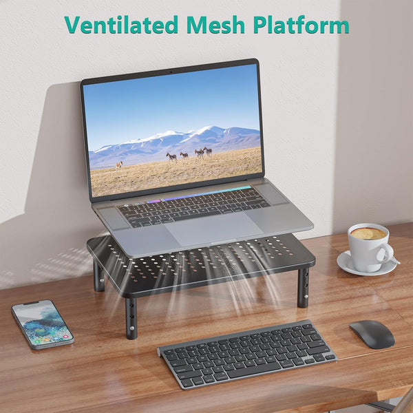 WALI Computer Monitor Stand for Desk, Adjustable Laptop Riser, up to 44 lbs Metal Black 14 in 1