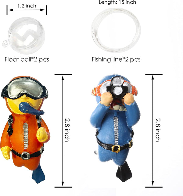 2-Pack Floating Fish Tank Decorations Little Diver Aquarium Decoration Aquarium Accessories Fish Playmate for Fish Tank Suitable for All Kinds of