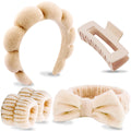 VELSCRUN Spa Headbands for Wash Face, Makeup Headband, Facial Skincare Headbands, 5 Pcs Khaki Puffy Sponge Spa Headband Bow Tie Hair Band Hair