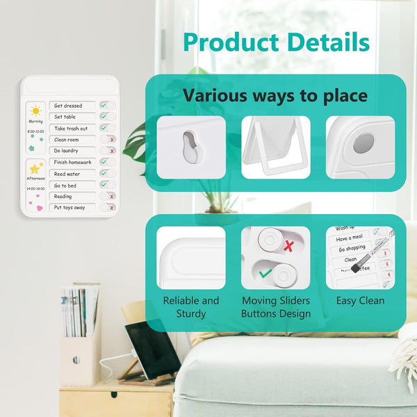 2Pcs Chore Chart for Kids to Do List Checklist Board Detachable Message Slider Schedule Planning Boards with 30Pcs Blank Checklist 4Pcs Cardstock