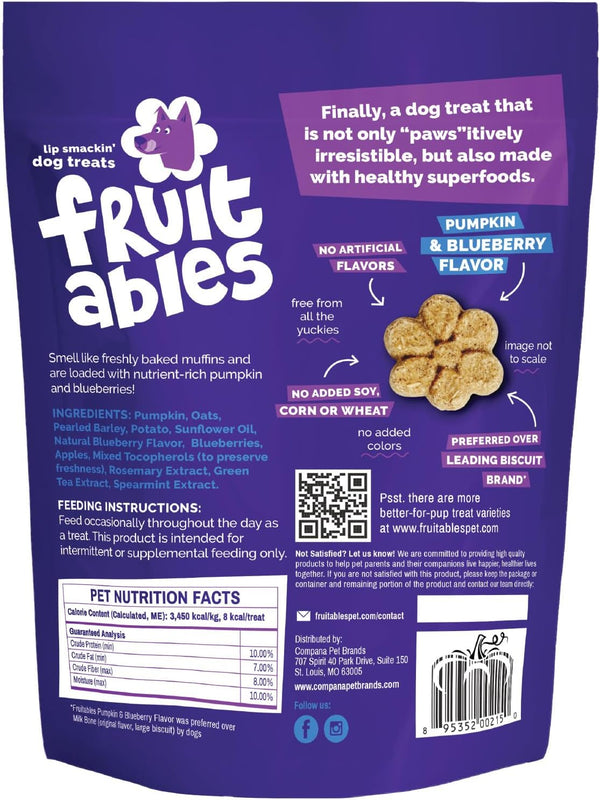 Fruitables Crunchy Baked Dog Treats - Pumpkin & Blueberry - 7 Ounces, Model Number: 2157