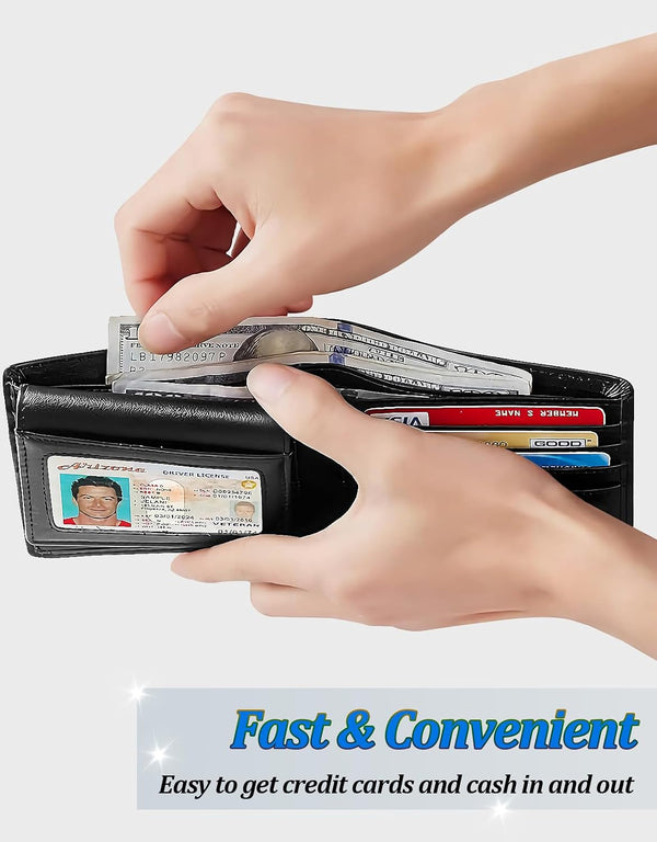 Wallet for Men, Premium Classic Mens Wallet Minimalist Slim Bifold Wallet, RFID Blocking Wallet with 10 Credit Card, 2 ID Window and 2 Cash Slots,