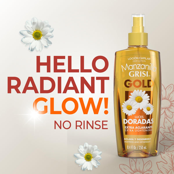 Manzanilla Grisi Hair Lotion Gold | Leave-In Spray | 8.4 fl oz | 2-Pack | Chamomile extract for golden highlights, detangles and softens hair with