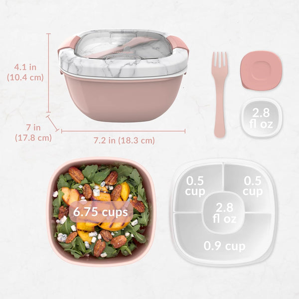 Bentgo Salad Container - 54 oz Bowl with 4-Compartment Toppings Tray, Dressing Container, Reusable Fork, BPA-Free Lunch Box for Meal Prep & Food