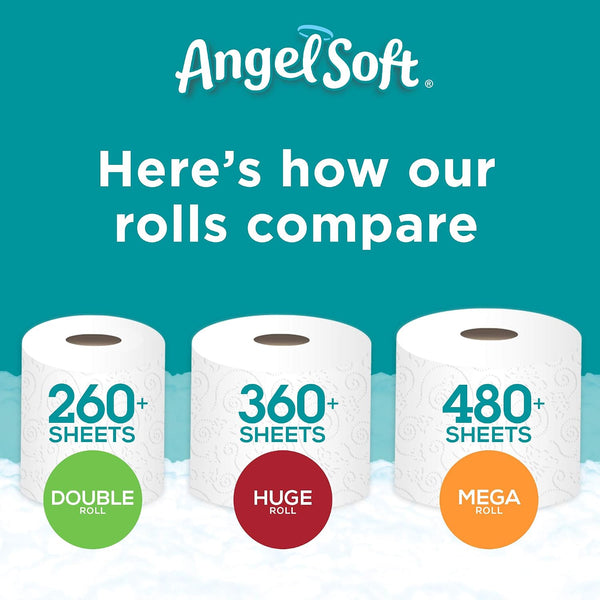 Angel Soft Toilet Paper, 6 Mega Rolls, 6 = 24 Regular Bath Tissue Rolls, 480+ 2-Ply Sheets Per Roll
