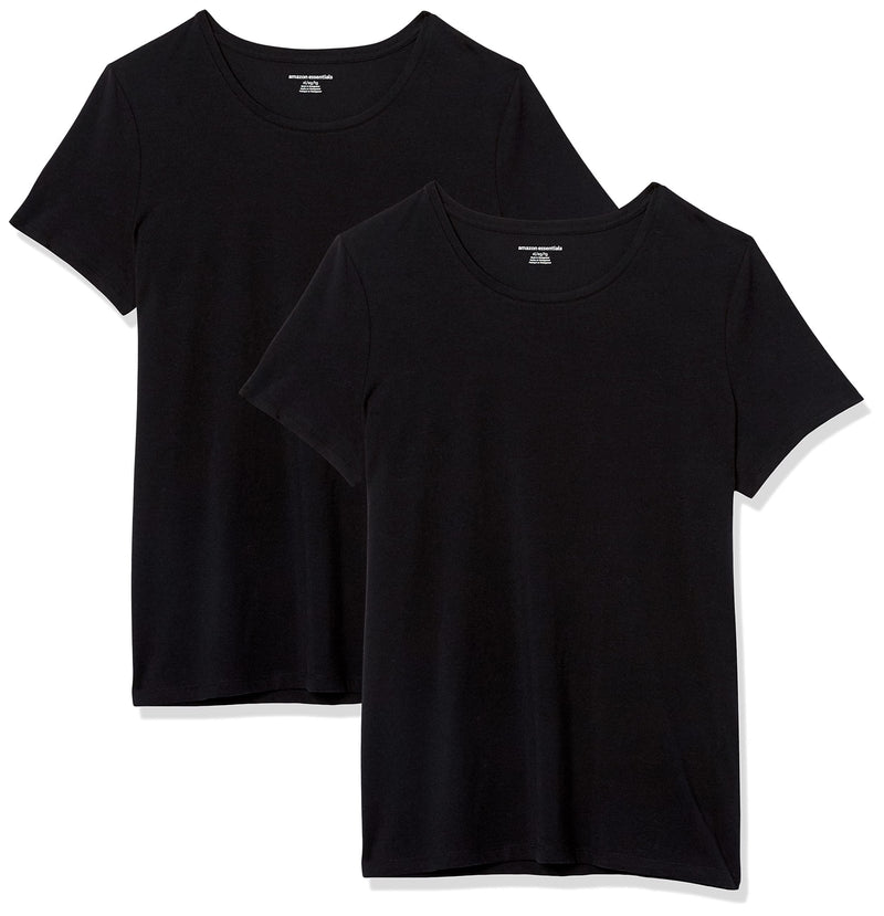 Amazon Essentials Women's Regular-Fit Short-Sleeve Crewneck T-Shirt, Multipacks Crew Neck Pack of 2 Medium Black