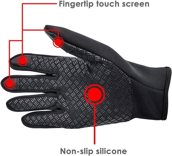 Winter Gloves Touch Screen Warm Gloves Cold Weather Windproof Cycling Driving Riding Bike Telefingers Thermal Gloves Non-Slip Silicone Gel