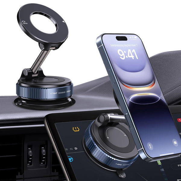360° Rotatable Vacuum Magnetic Phone Holder, Foldable and Retractable Suction Cup Car Phone Mount for Car/Gym/Mirror/Smooth Surface, Compatible