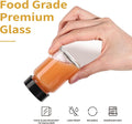 Glxgow 16 Pack 2 oz Glass Shot Bottles with Black Lids & Labels, Wide Mouth 60 ml Small Glass Bottles for Ginger, Leakproof Travel Mini Clear Jars