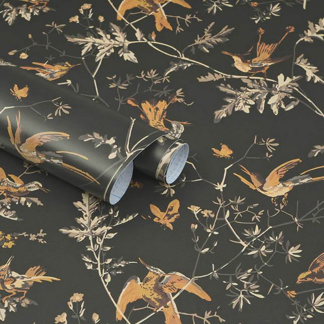 Peel and Stick Wallpaper Vintage Bird Wallpaper Removable Contact Paper Brown Self Adhesive Decorative Wall Covering Vin