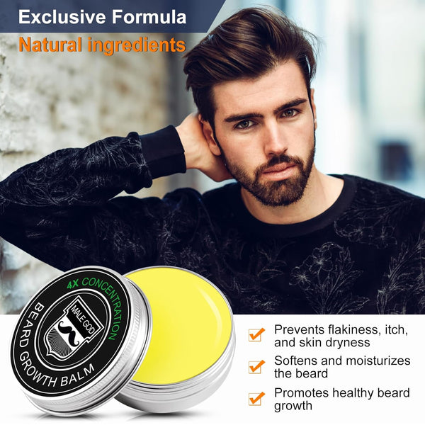 MALE GOD Beard Growth Kit, Beard Kit W/Beard Growth Oil, Balm, Comb, Massager for Spot/Patchy Beard, Gifts for Men Him Boyfriend Husband